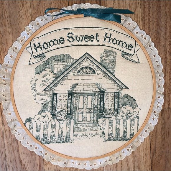 VTG Mushroom Home Sweet Home  3D Embroidery Fabric Hoop Wall Decor Lace Trim 13” - Picture 3 of 6